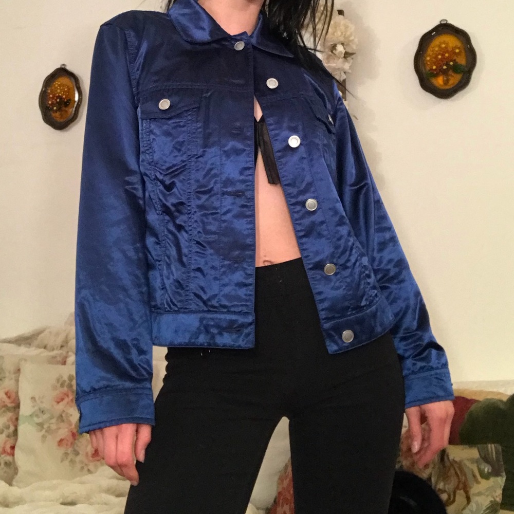 SATIN METALLIC MIDNIGHT BLUE JACKET - Picture 3 of 5